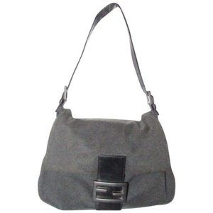 Fendi Shoulder Bag Jersey Mamma Forever Patent Leather Charcoal Gray Wool Jersey